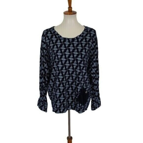 Fresh Produce Blue Geometric Print Long Sleeve Top OS Made In USA Casual - Picture 1 of 6